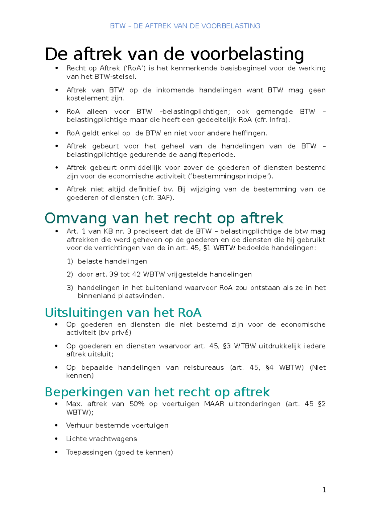 Samenvatting De Aftrek Van De Voorbelasting - De Aftrek Van De ...