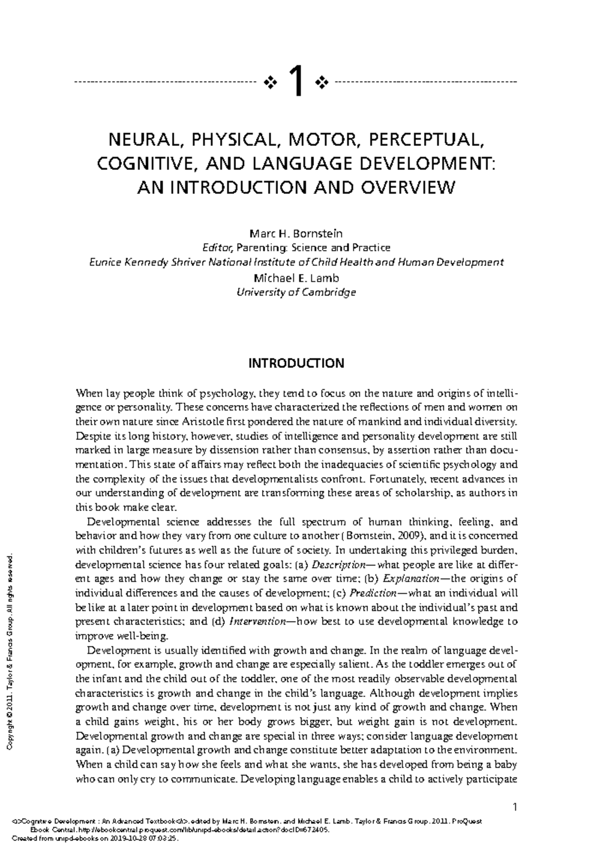 Cognitive Development An Advanced Textbook - 1 NEURAL, PHYSICAL, MOTOR ...