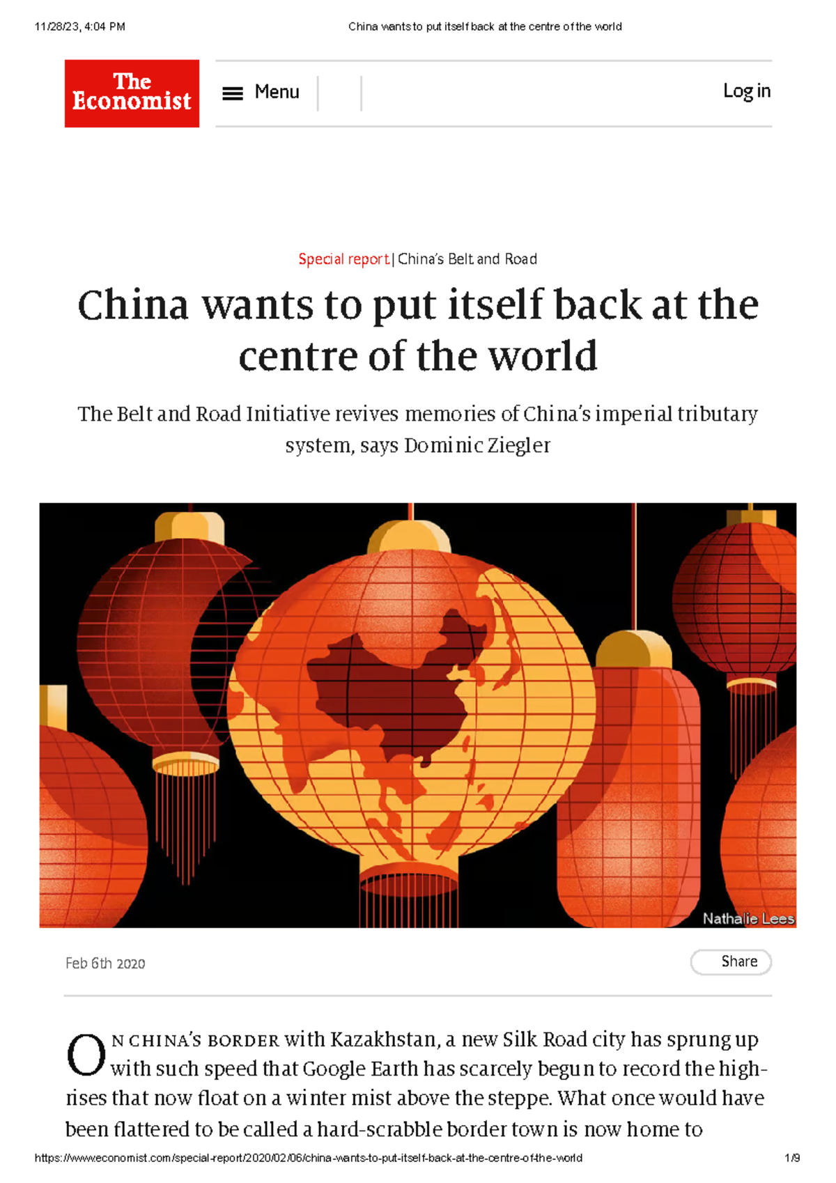 China wants to put itself back at the centre of the world - Menu Log in ...