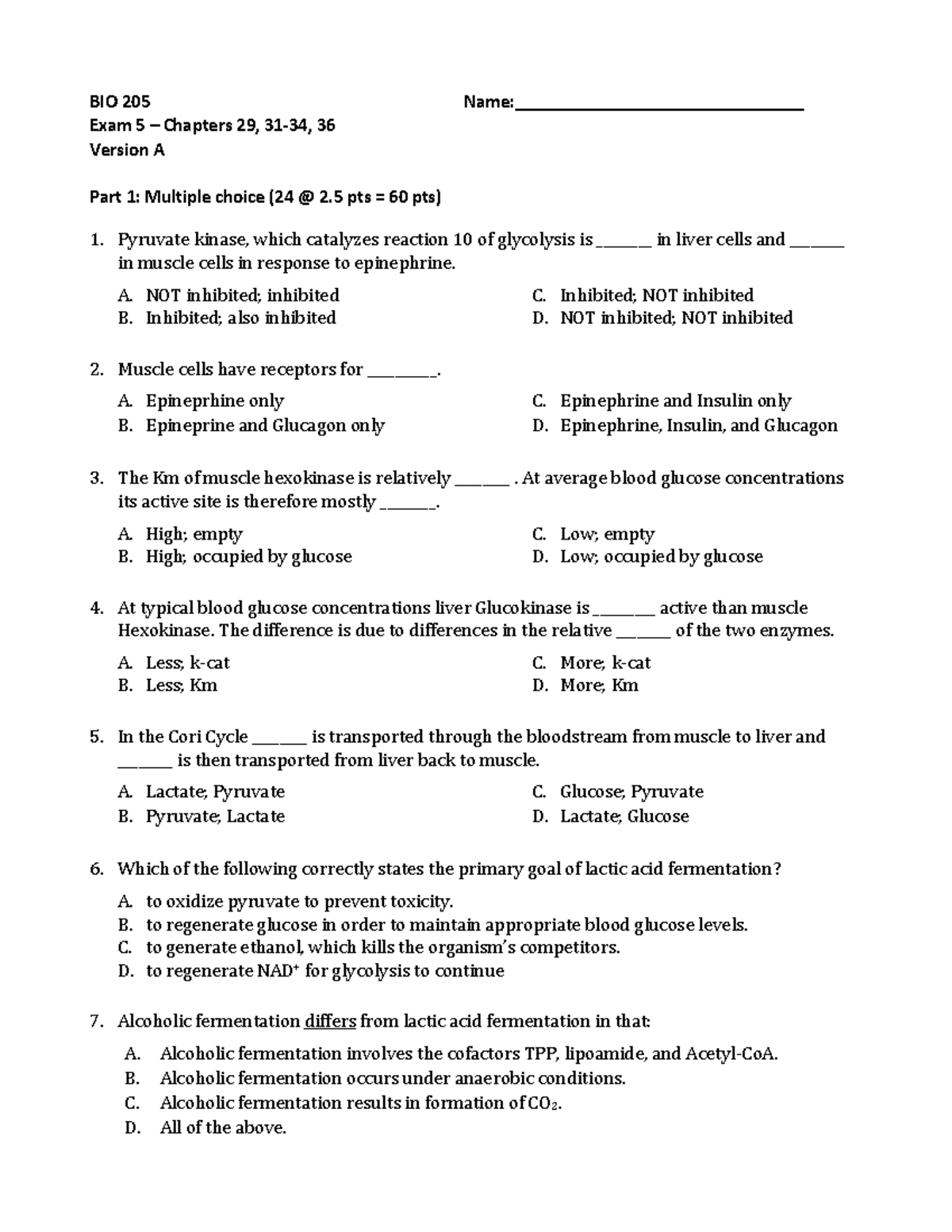 BIO205 Exam5 Practice A - BCH 403LEC - UB - Studocu