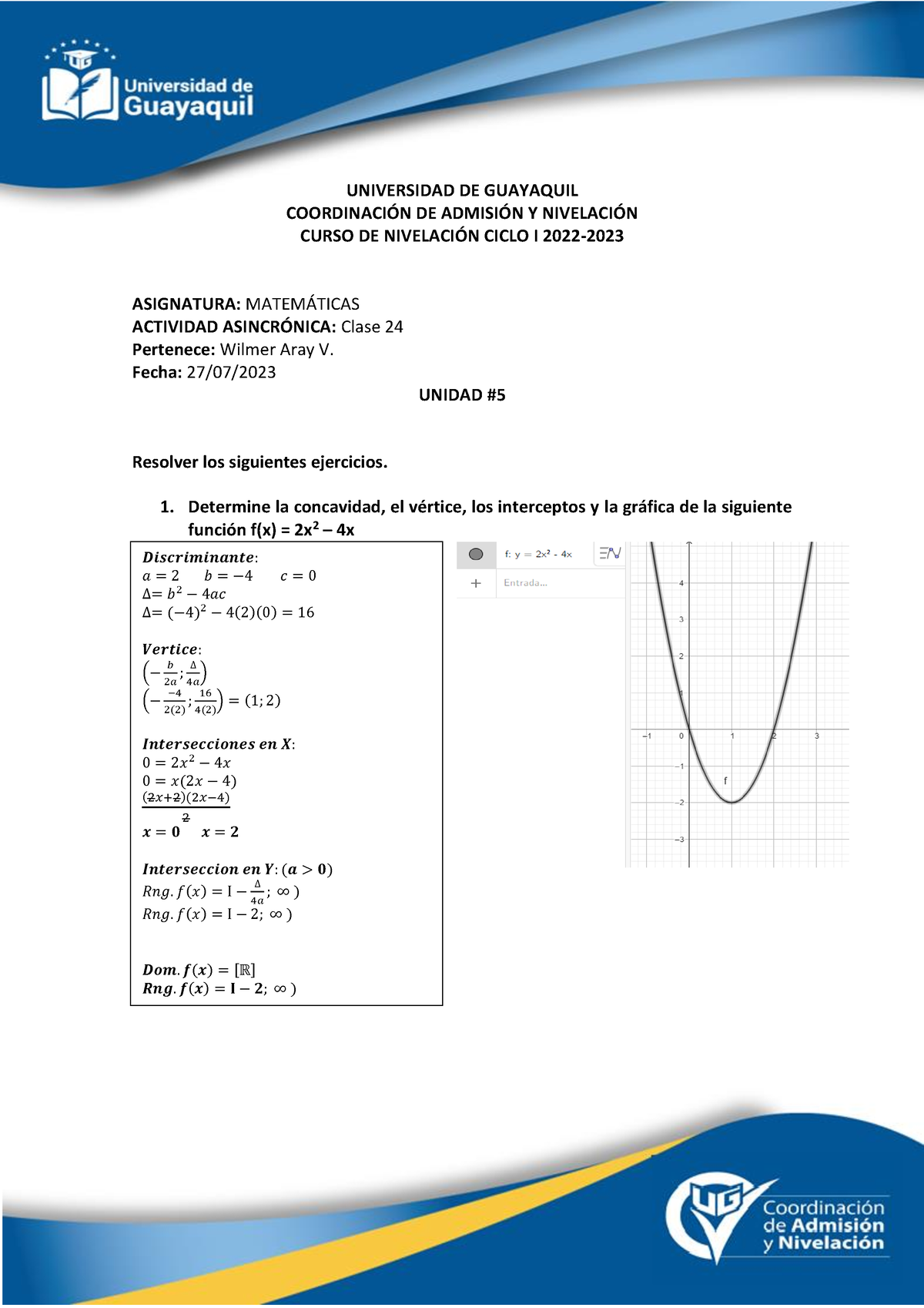 Tarea U5 Clase 24 - Semana 7 - Matematicas I - UG - Studocu