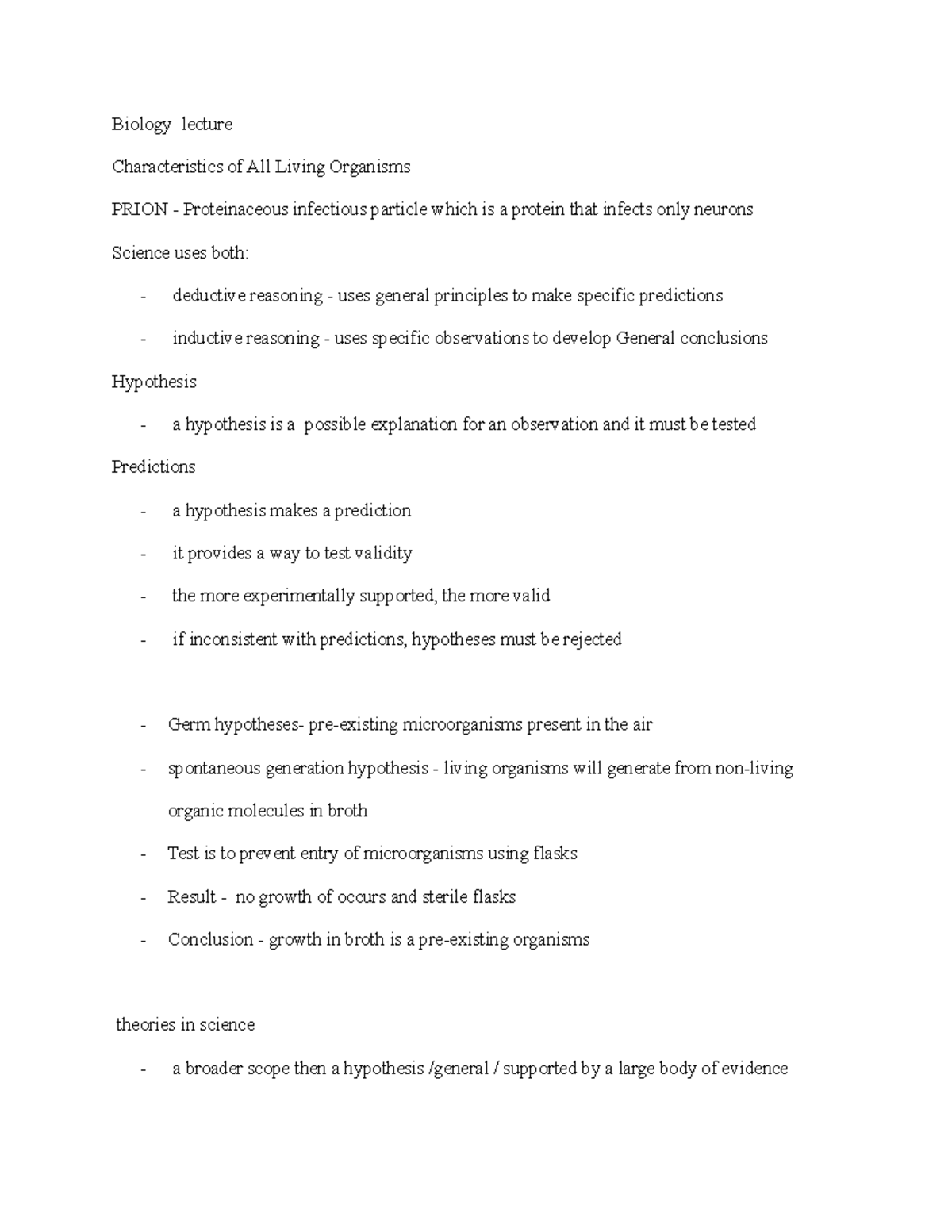 Biology lecture notes - Biology lecture Characteristics of All Living ...
