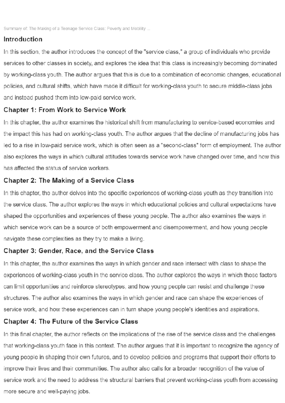 The Making of a Teenage Service Class Poverty and Mobility - The author ...