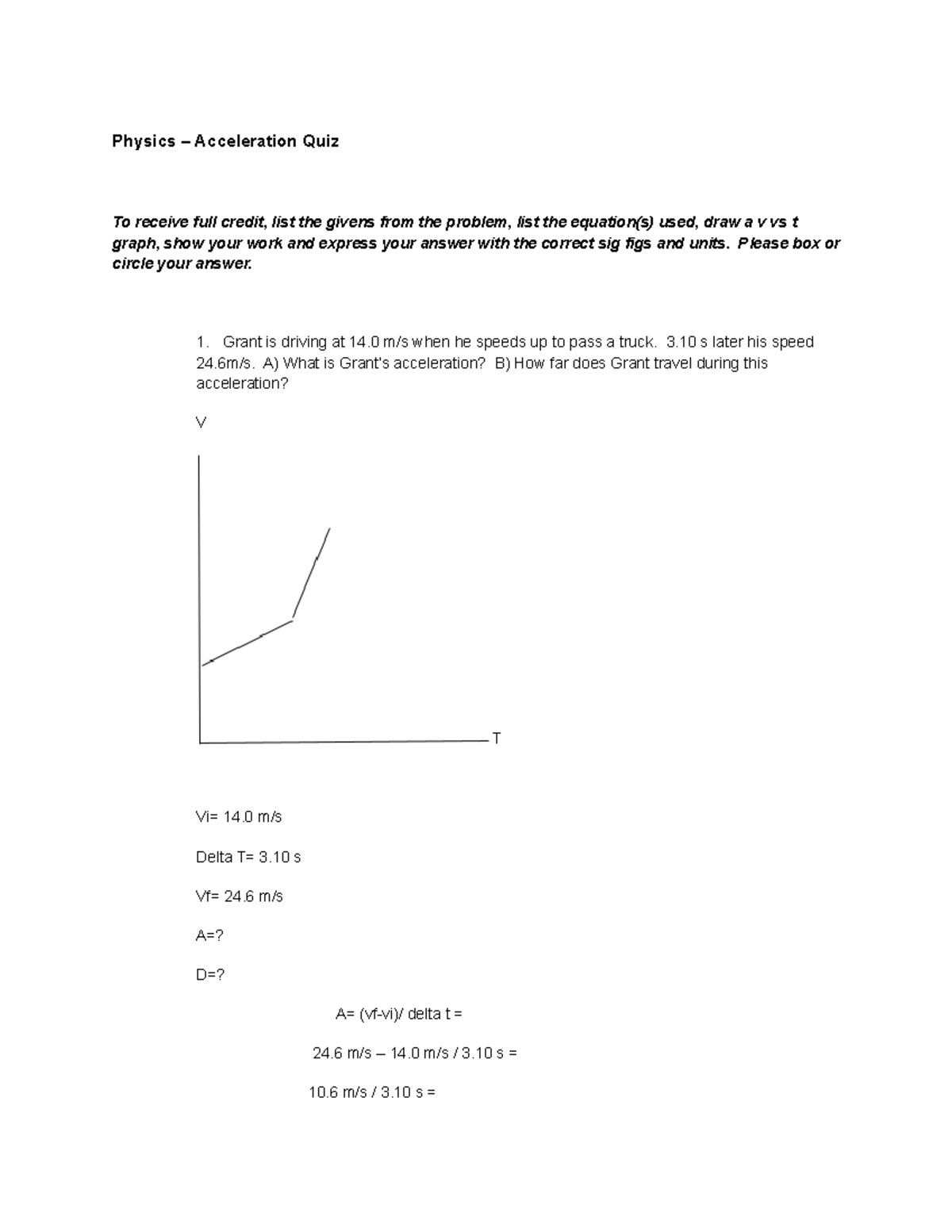 Physics Acceleration Group Quiz Physics Acceleration Quiz To