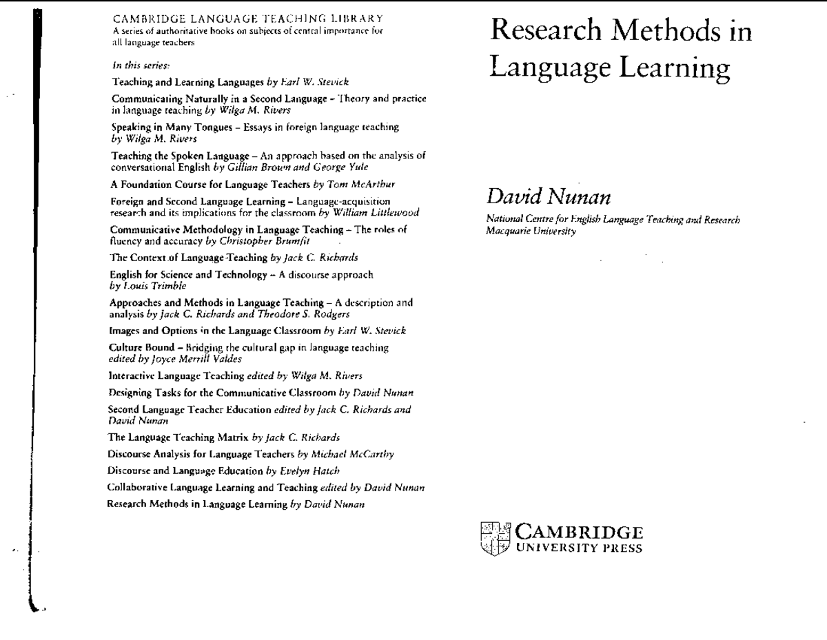 Research Methods in Language Learning ( PDFDrive ) - CA!IDGE L A N G U ...