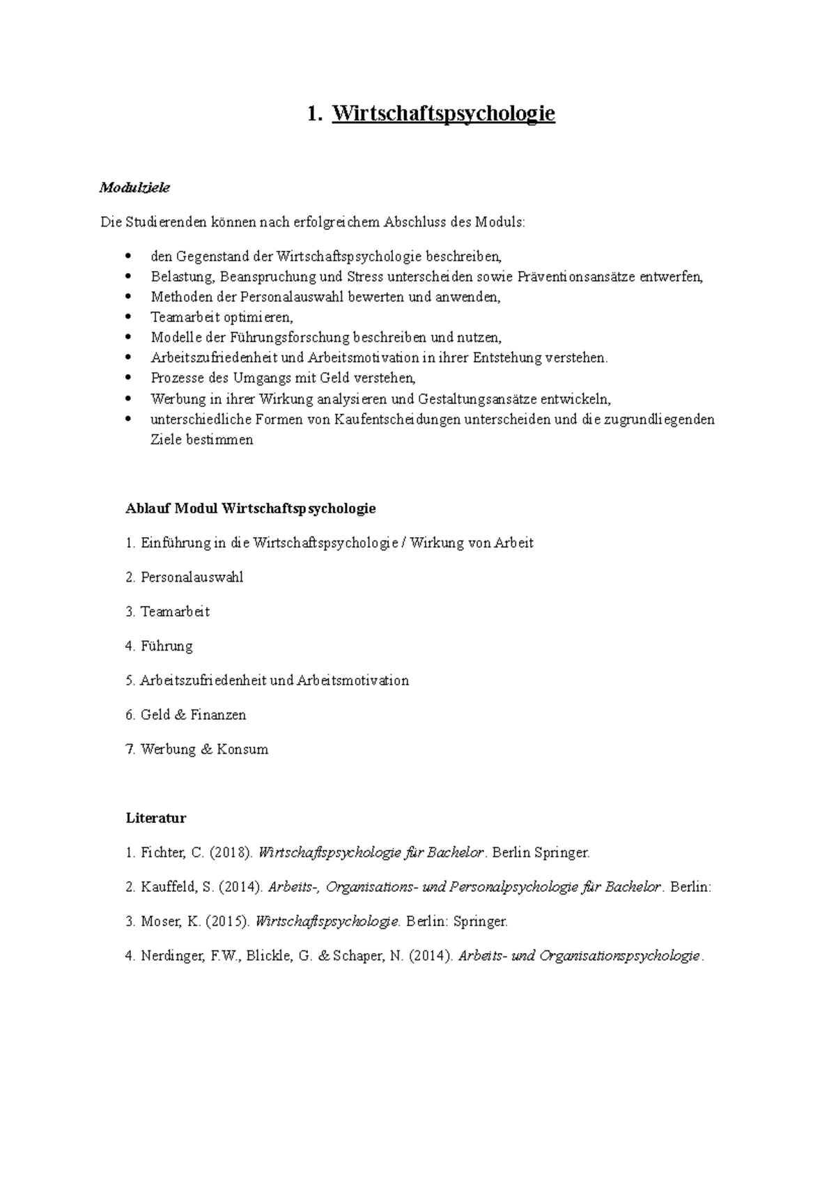 1. Einführung in die Wirtschaftspsychologie Wirkung von Arbeit 15 - 1 ...