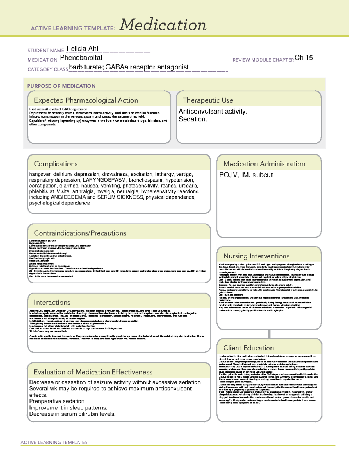 Phenobarbital drug cards ACTIVE LEARNING TEMPLATES Medication