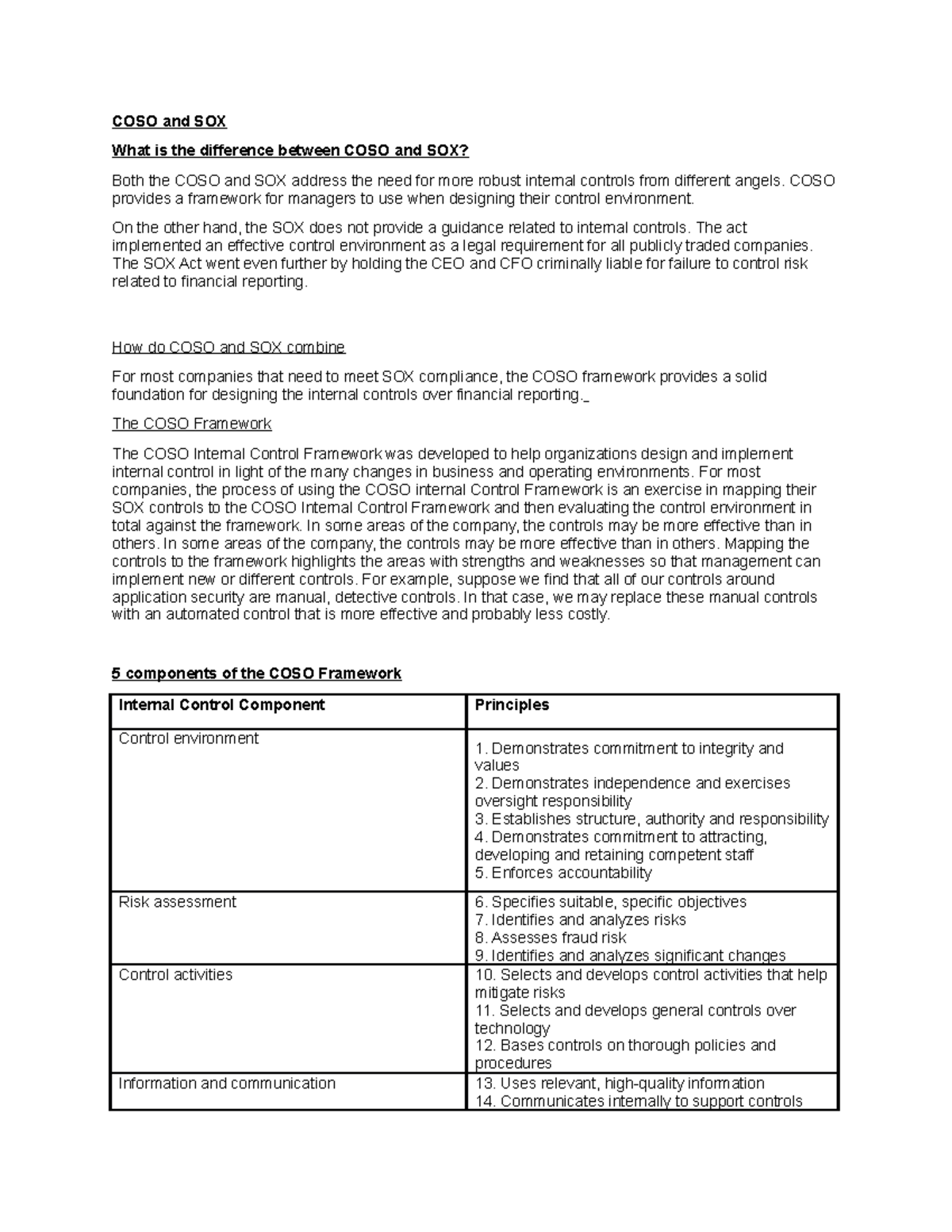 COSO and SOX - Difference between the COSO Framework and SOX Compliance ...