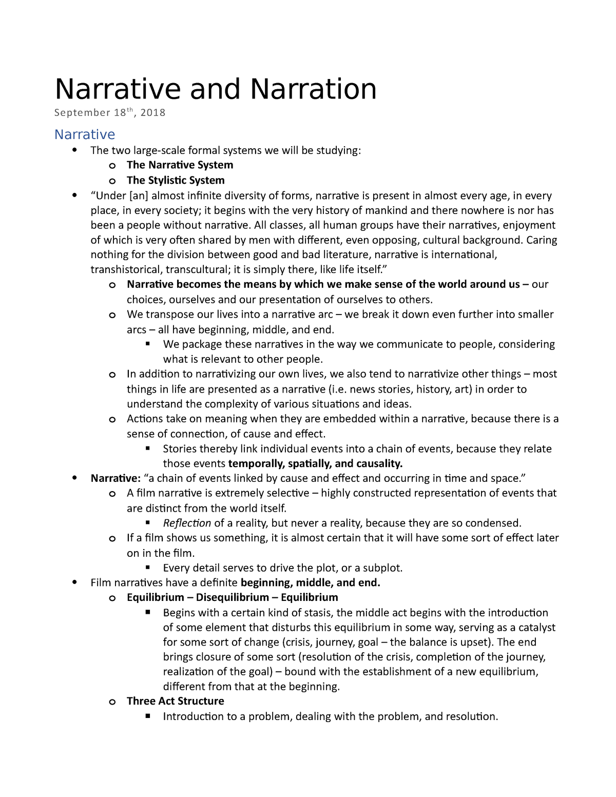 Lecture 2 -Narrative and Narration - Narrative and Narration September ...