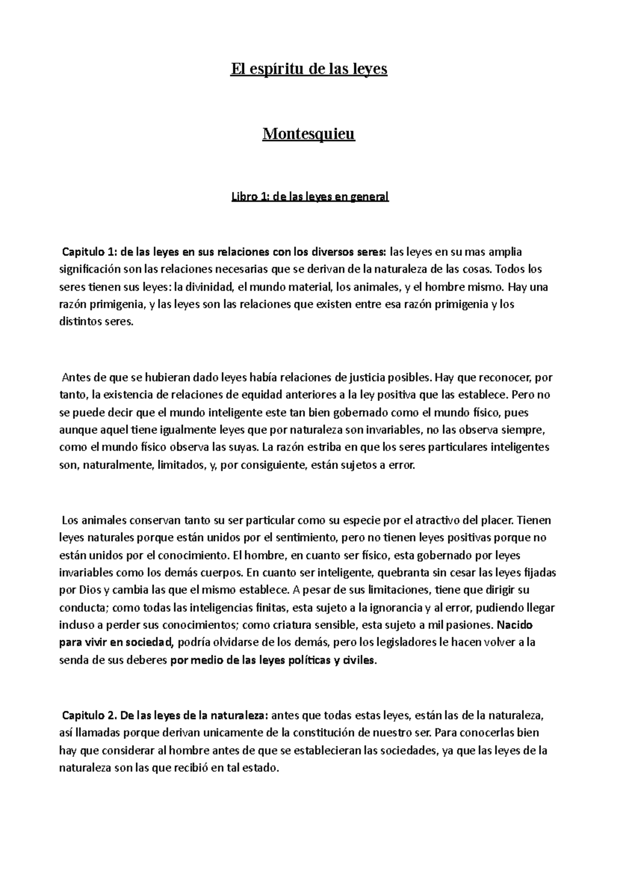 Montesquieu El Espiritu De Las Leyes El Espiritu De Las Leyes Montesquieu Libro 1 De Las Leyes Studocu