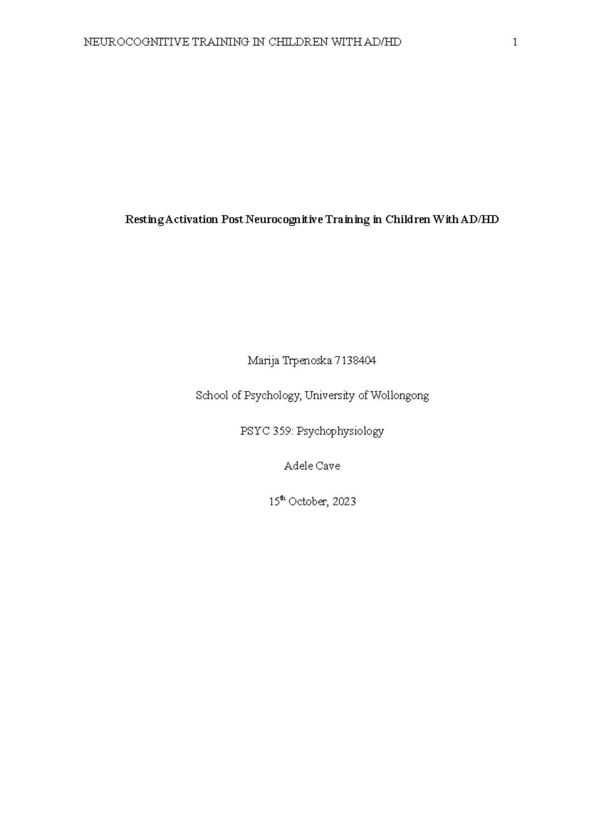 ADHD - Summary Biological Psychology And Learning - Resting Activation ...