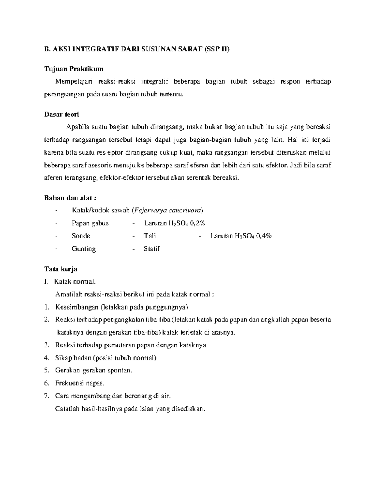 SSP II - iidk - B. AKSI INTEGRATIF DARI SUSUNAN SARAF (SSP II) Tujuan ...