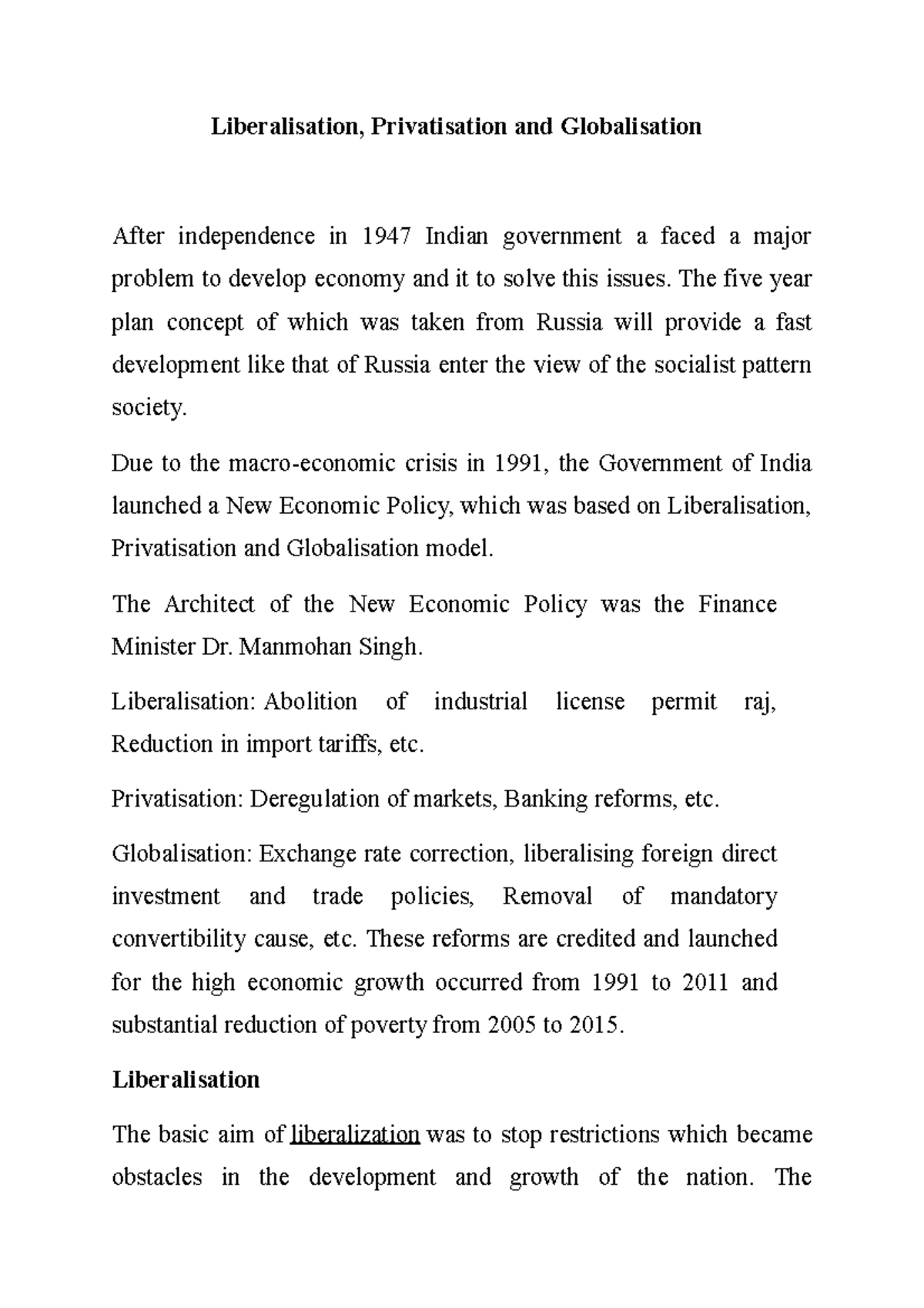 Liberalization, Privatization and Globalization - Liberalisation ...