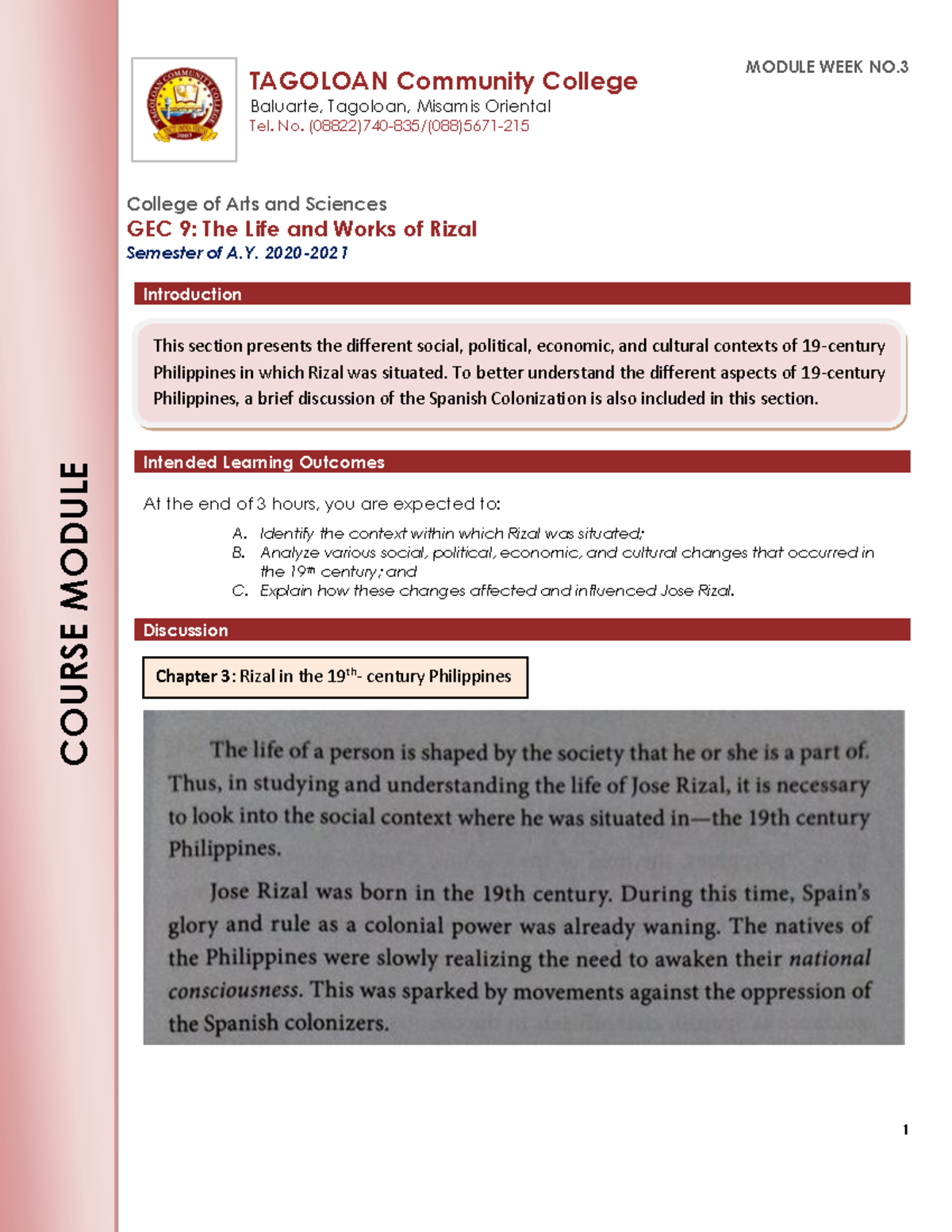 Rizal Module 3 - I hope it will help you - COURSE MODULE College of ...