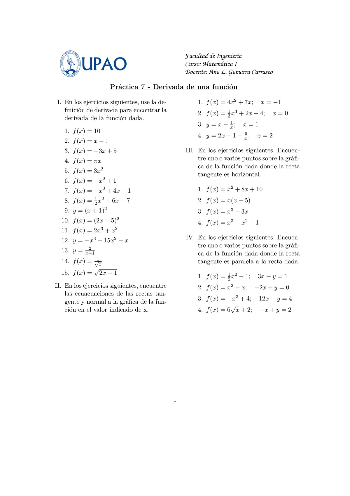 Práctica 7 - Derivada De Una Función - Facultad De Ingeniería Curso ...