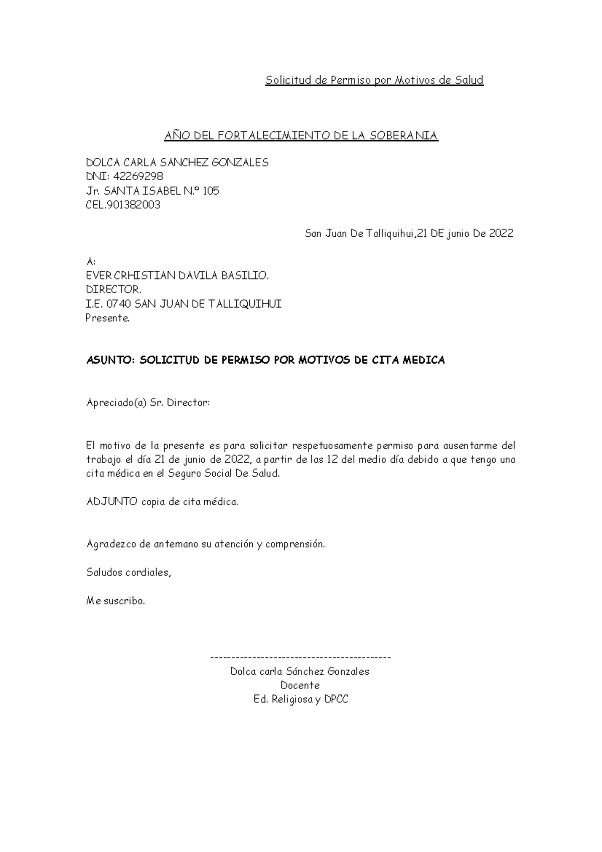 4 6 Modelo De Carta De Solicitud De Permiso 43 Solicitud De Permiso Por Motivos De Salud AÑo 3159