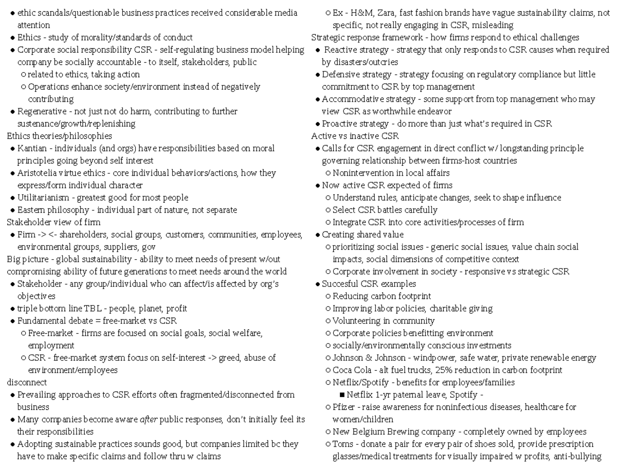 MGT 357 Module 8 - Ethics, Social Responsibility, Sustainability notes ...