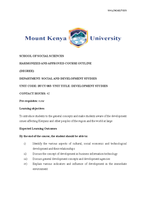 Bucu 003 Notes Mr Kagia School Of Social Sciences Harmonized And Approved Course Outline Studocu