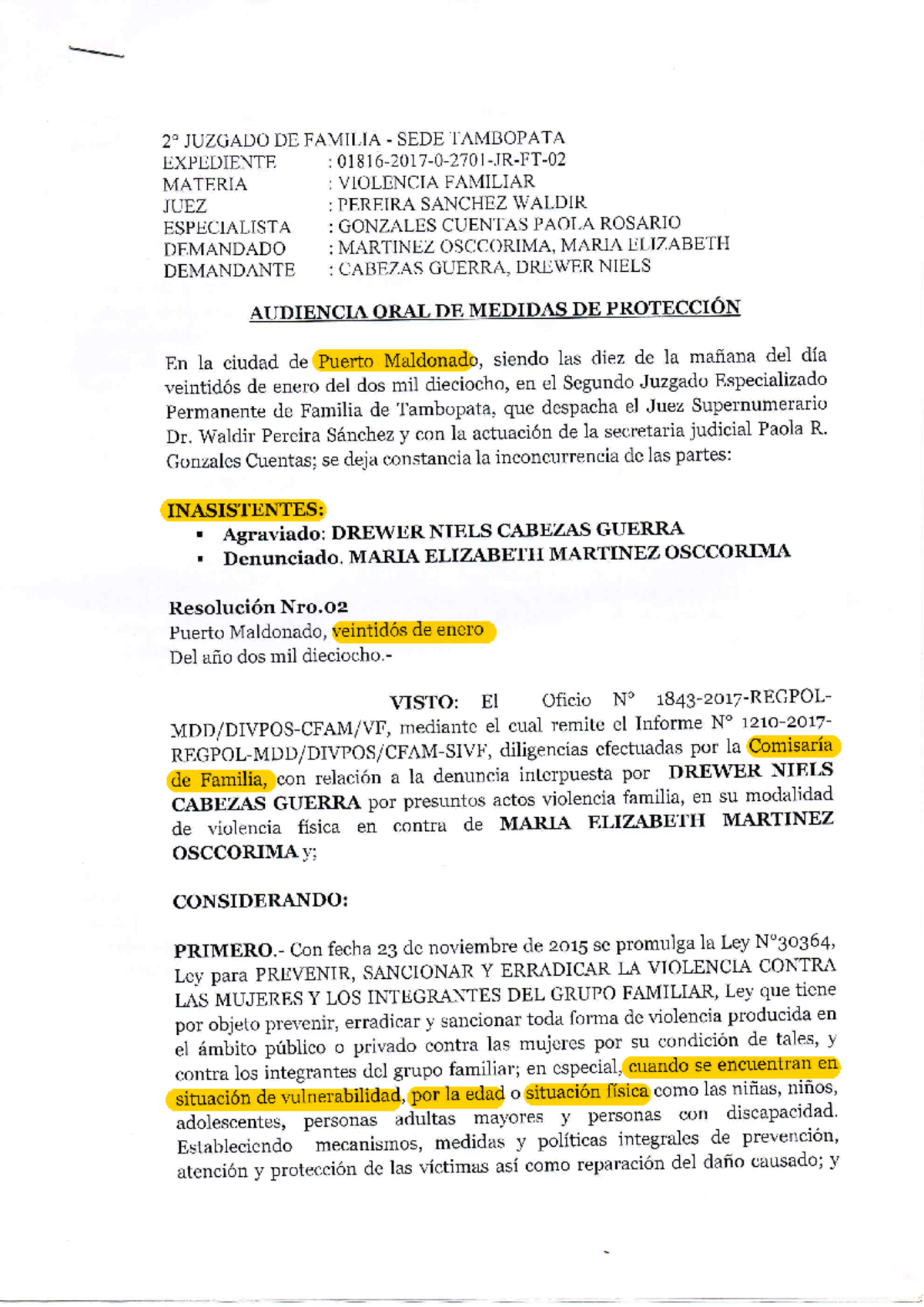 Resolución DE Medidas DE Protección-EXP. 01816-2017 - Derecho Penal ...