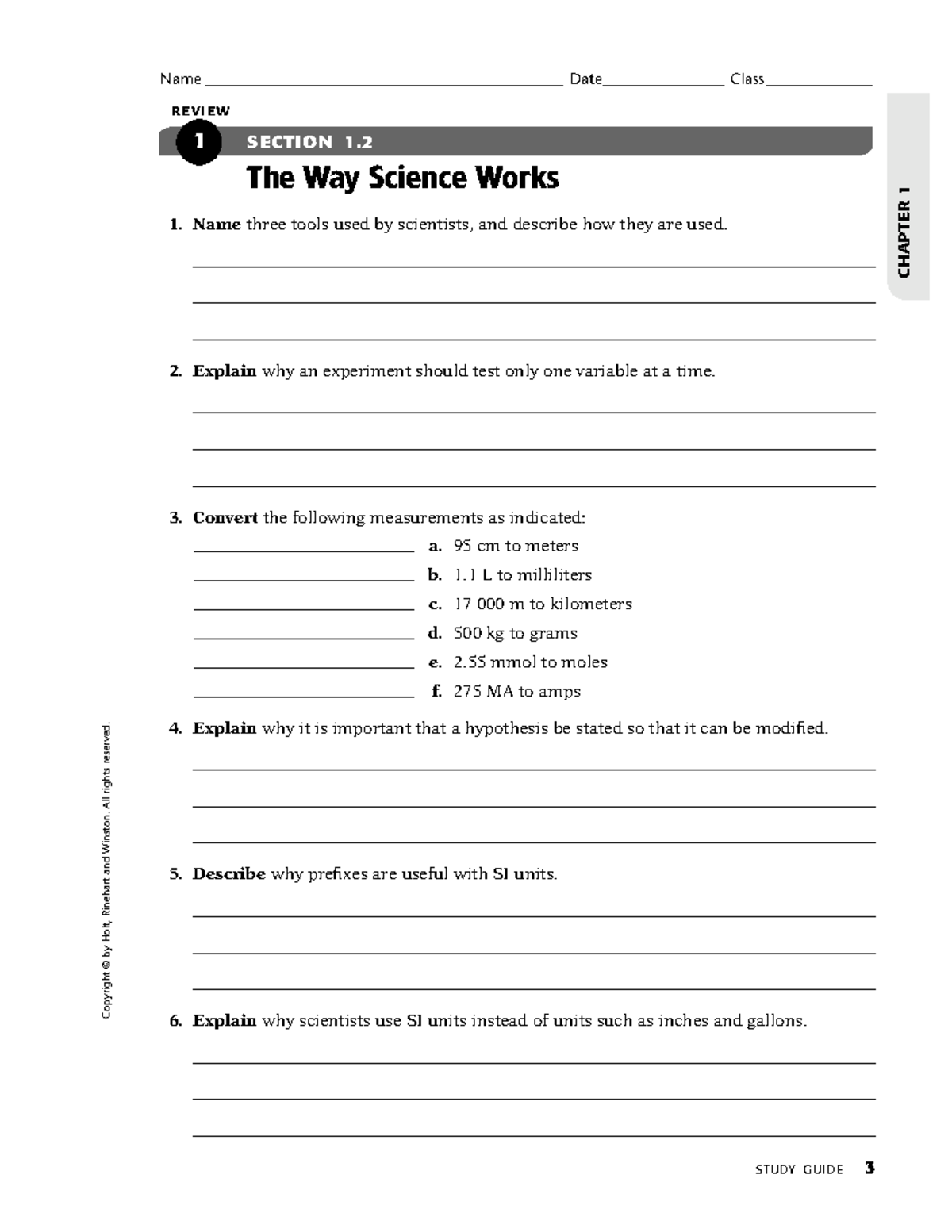 Chapter+1+Worksheet+%233 - 1. Name three tools used by scientists, and ...