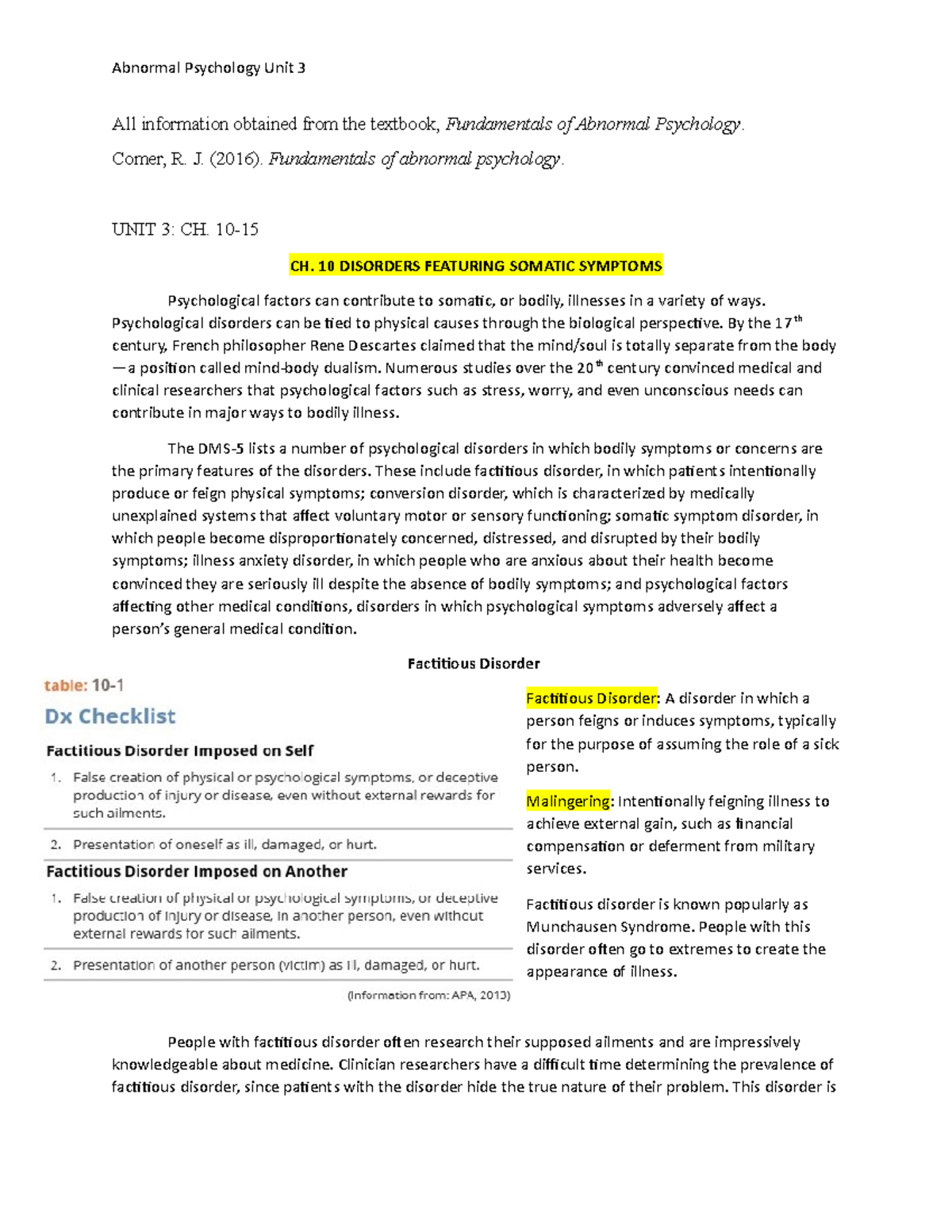 UNIT 3 - Summary Fundamentals of Abnormal Psychology - All information ...