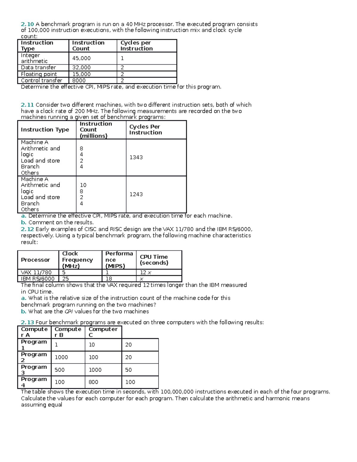 Exercise Chapter 2 - 12323 - 2 A benchmark program is run on a 40 MHz ...
