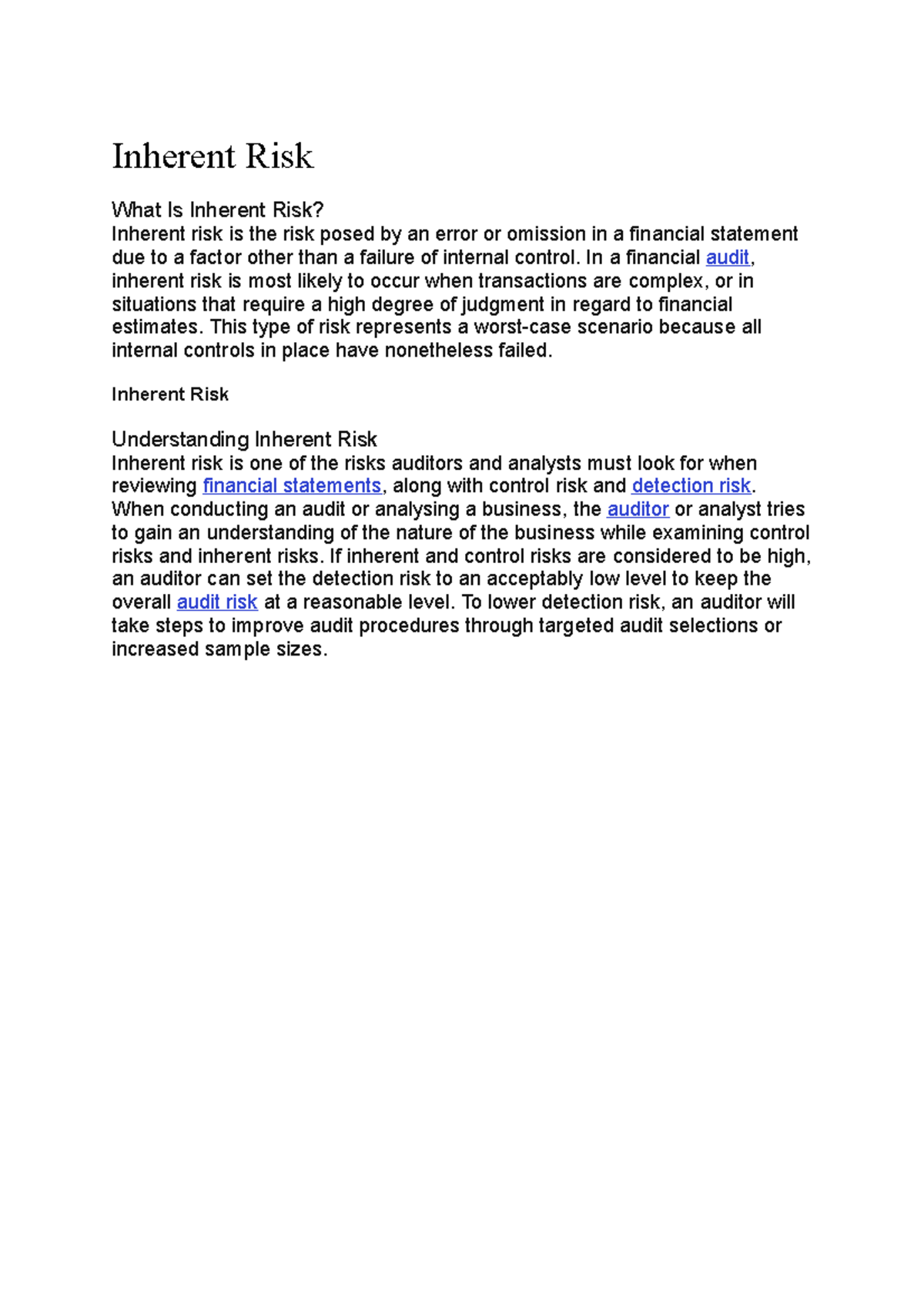 International business risk - Inherent Risk What Is Inherent Risk ...