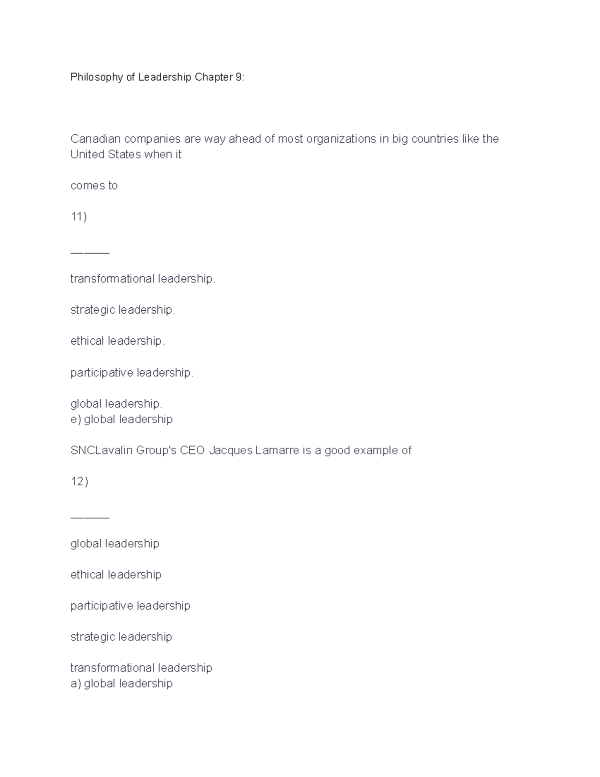 Philosophy of Leadership Chapter 9 (Questions and Answers) con ...