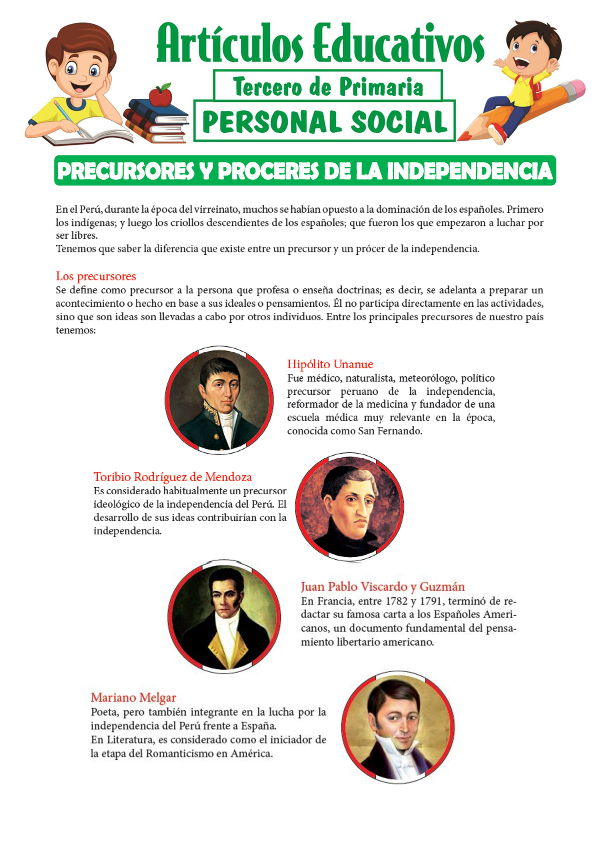 Precursores Y Proceres De La Independencia Para Tercero De Primaria