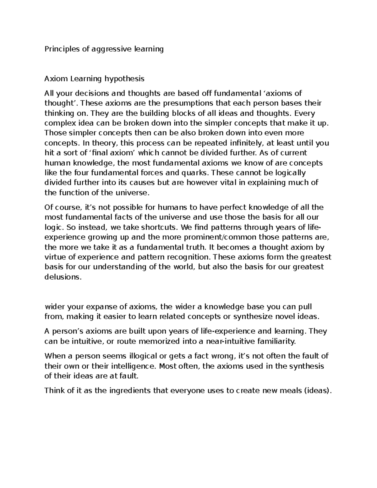 Principles of aggressive learning - These axioms are the presumptions ...