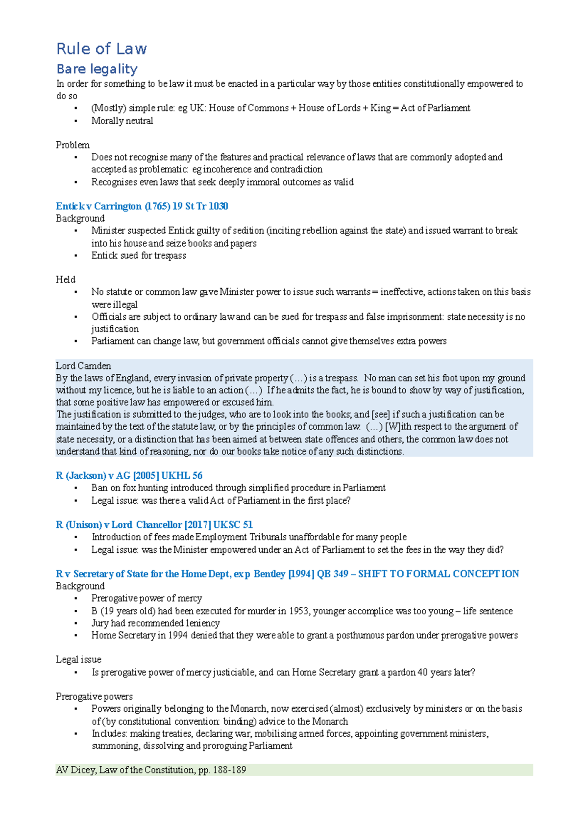 Supo2 lectures consti - supo notes - Rule of Law Bare legality In order ...