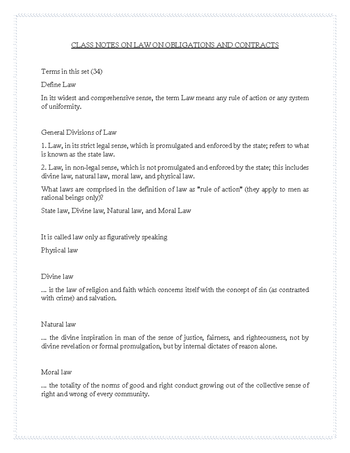 Class Notes ON LAW ON Obligations AND Contracts - CLASS NOTES ON LAW ON ...