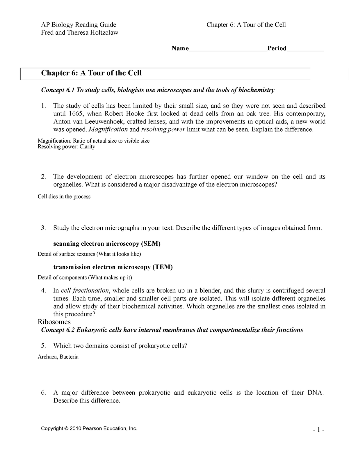 Chapter 6 Reading Guide Completed Organ - AP Biology Reading Guide Fred ...