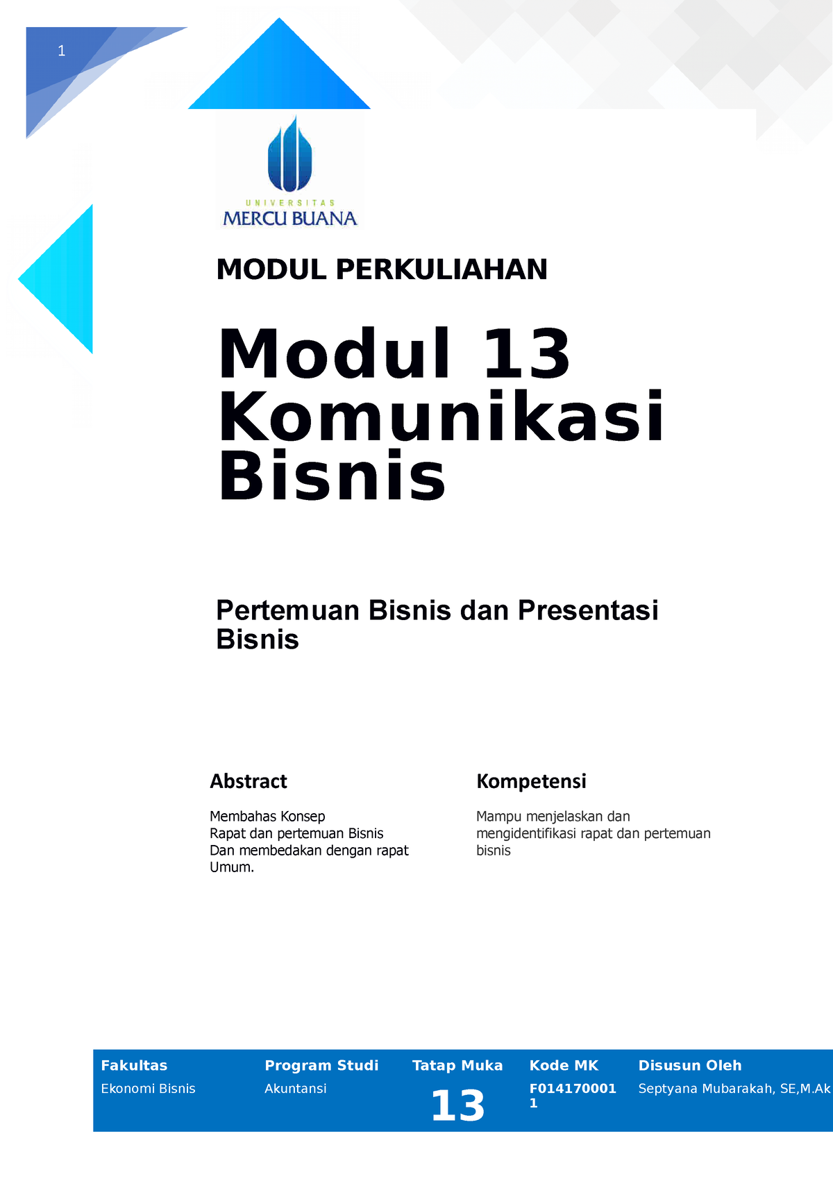 Modul Komunikasi Bisnis [TM14] - 1 MODUL PERKULIAHAN Modul 13 ...