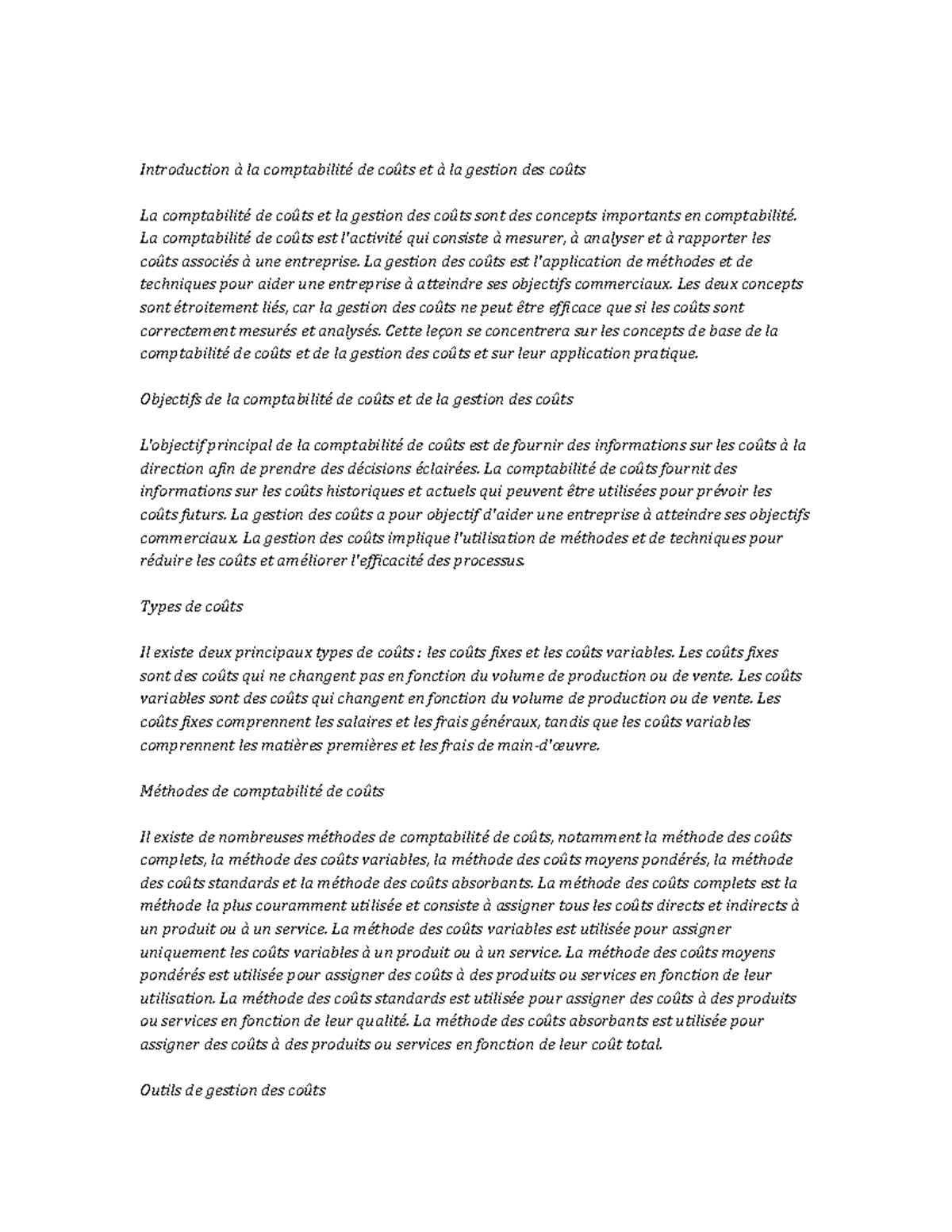 Cost Accounting and Control note study - Introduction à la comptabilité ...