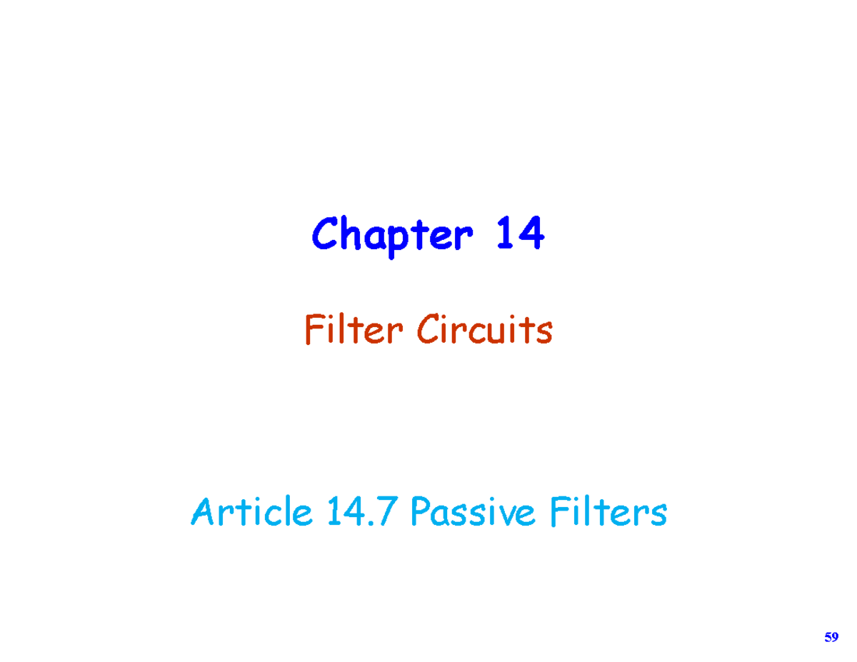 Ch#14 Passive Filters Circuit Analysis - Chapter 14 Filter Circuits ...