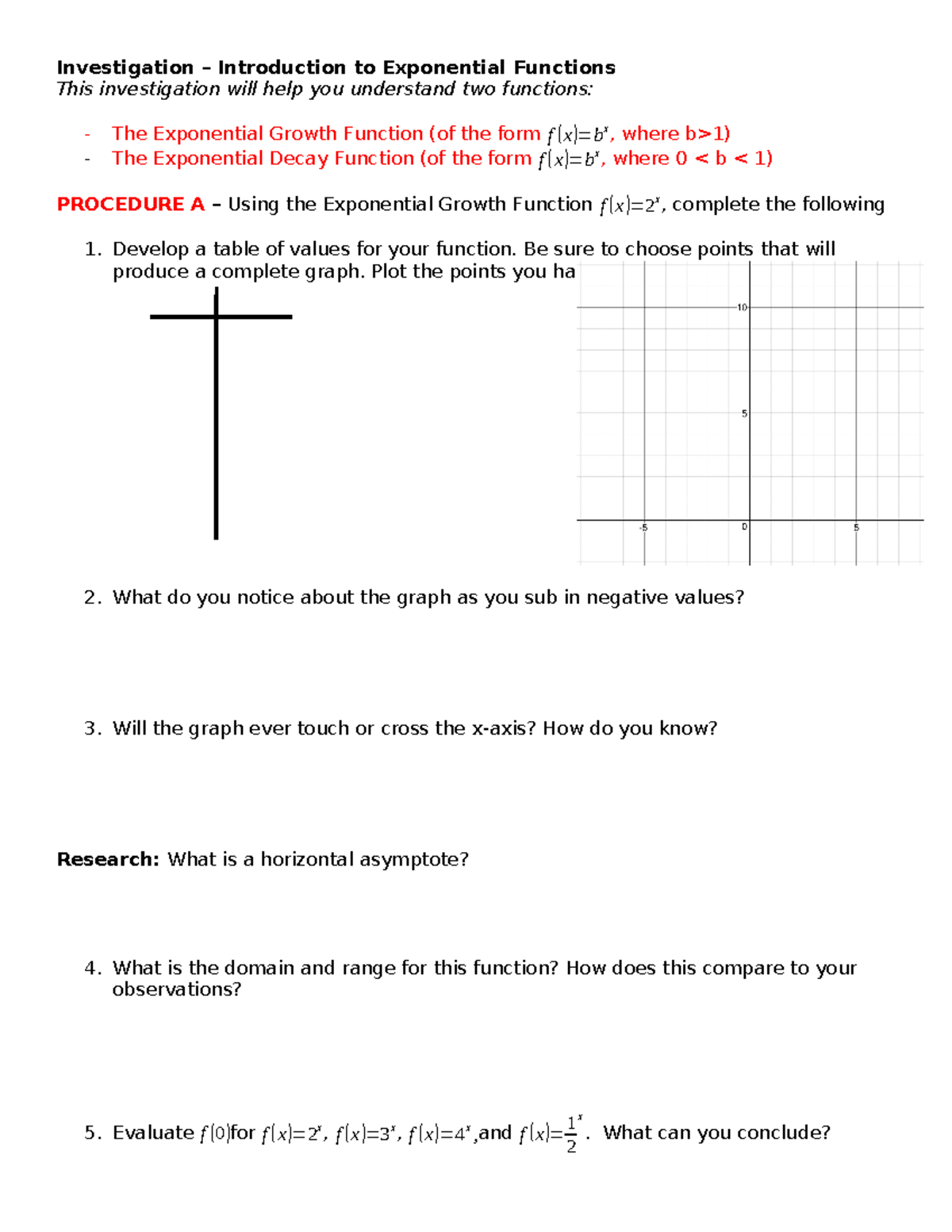 Intro to Exponential Functions Activity - Investigation – Introduction ...