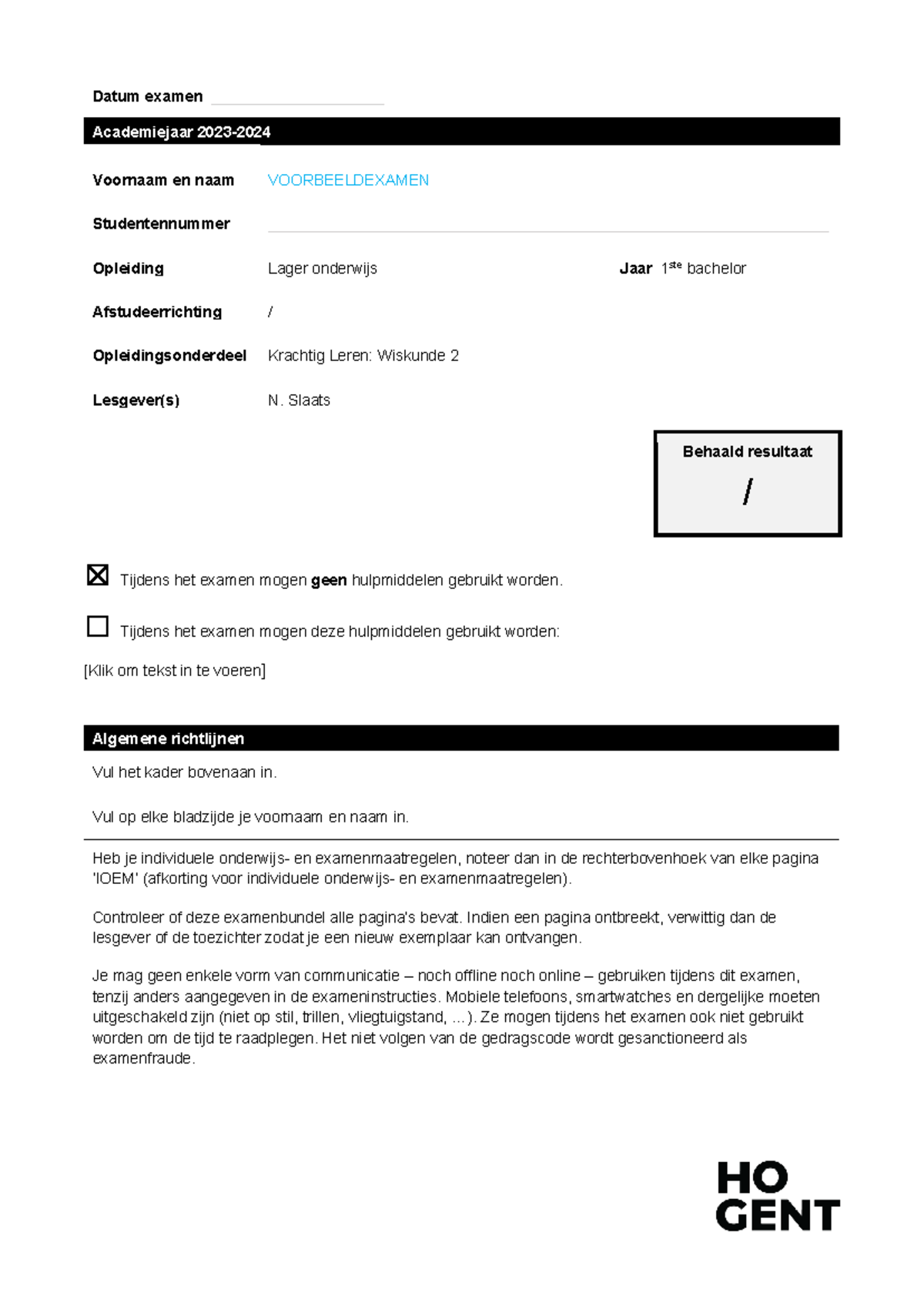 Voorbeeldexamen Oplossing Datum Examen Academiejaar 2023 Voornaam En