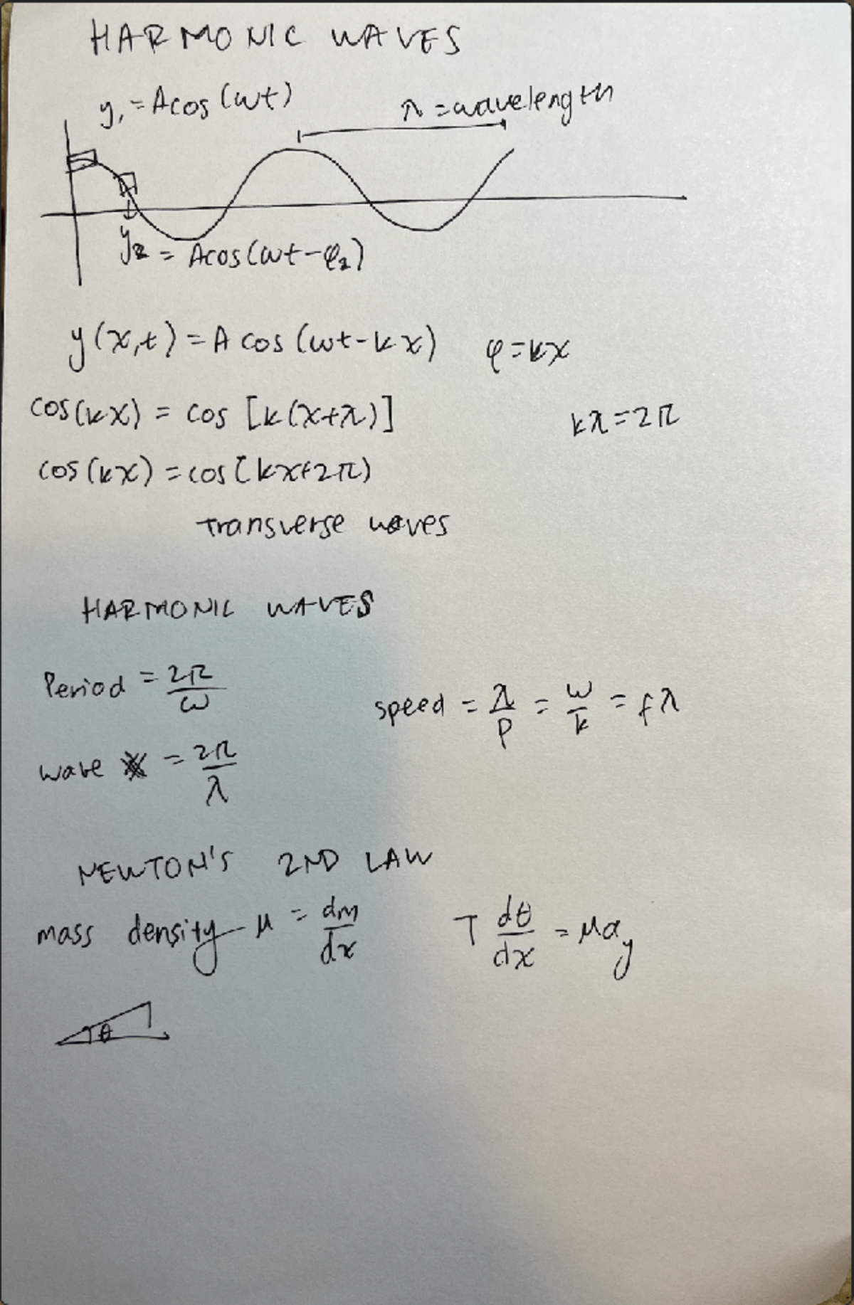 Harmonic Waves - Notes from flipit physics - HARMONIC WAVES y, Acos(wt ...