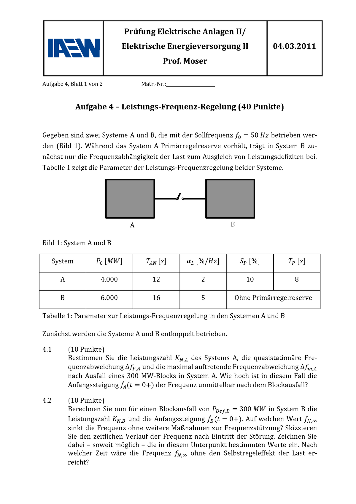 11 F Aufgabe 1 - PBEV Klausur - Prüfung Elektrische Anlagen II ...