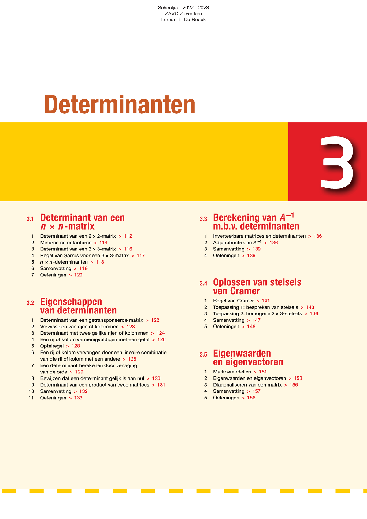 Matrices Determinanten - 3 Determinanten 3 Berekening Van A 1 M.b ...