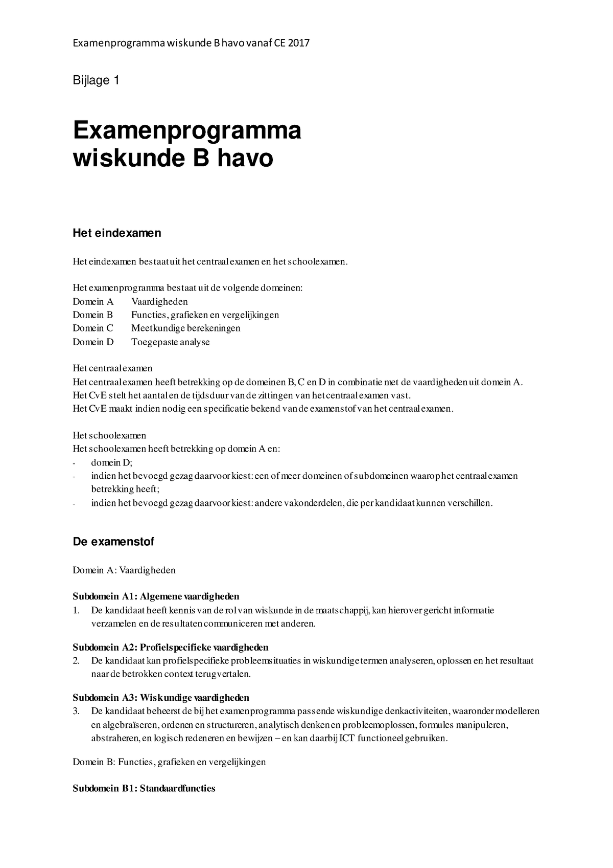 Examenprogramma Wiskunde B Havo Versie Van OCW Correctie DEC 2017 ...