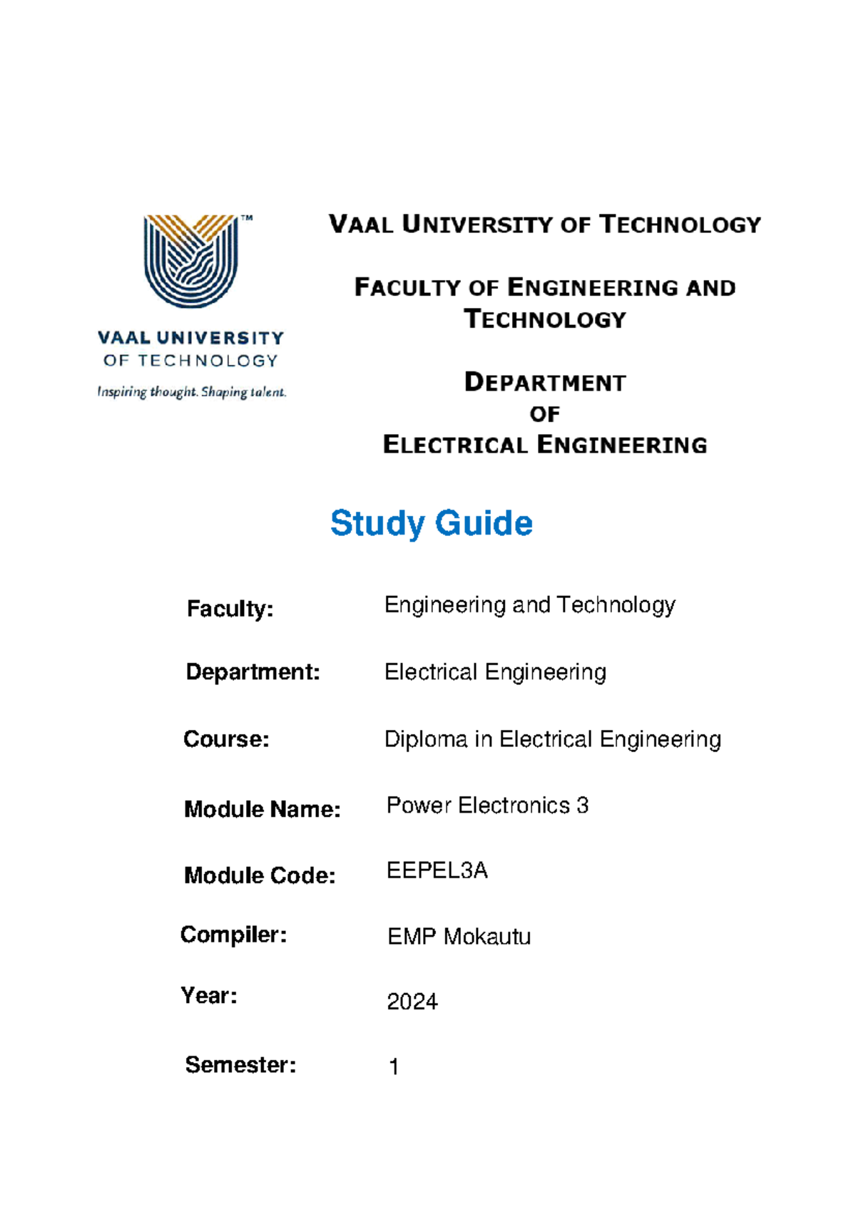 Power Electronics 3 ( Eepel 3A) Study Guide - Faculty: Department ...