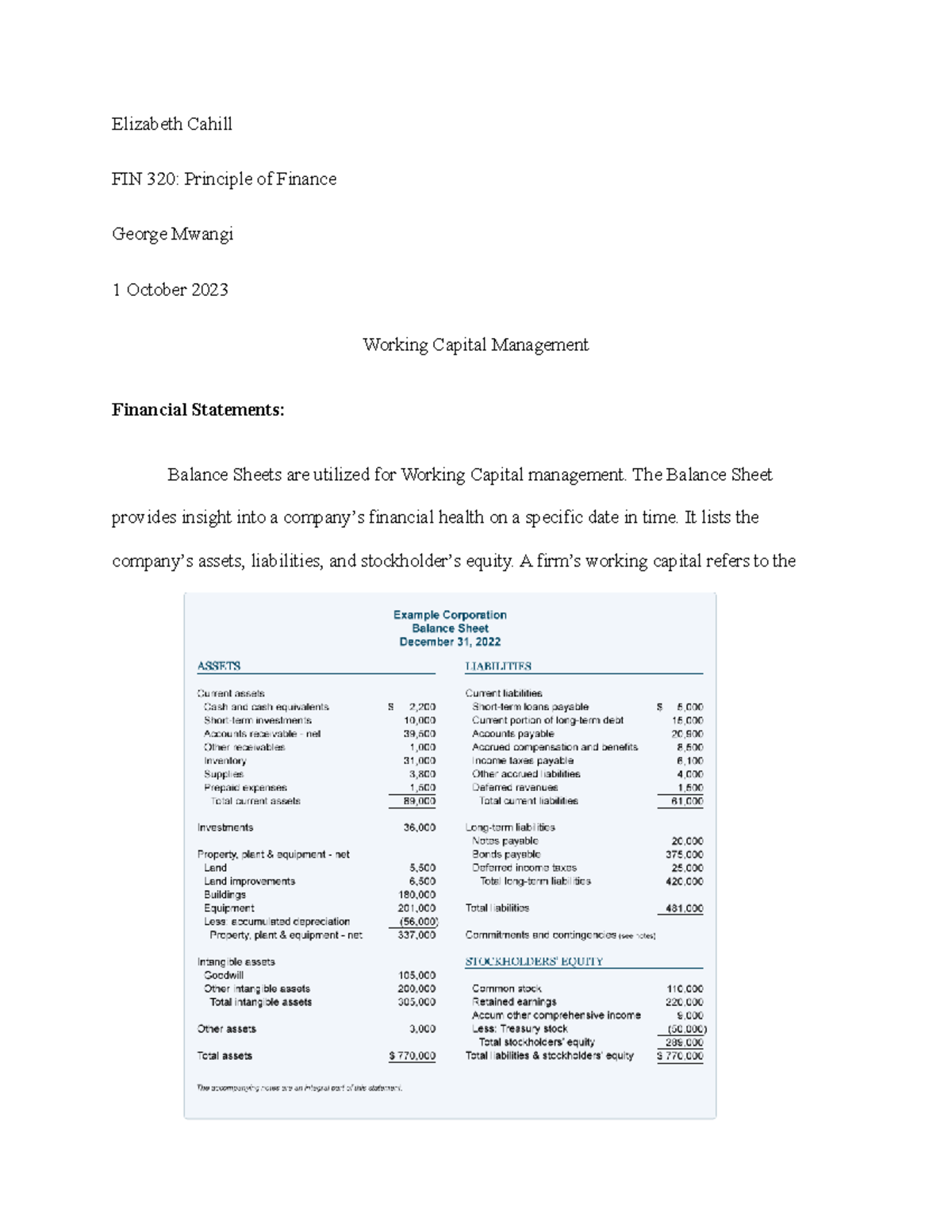 Working Capital Management - The Balance Sheet provides insight into a ...