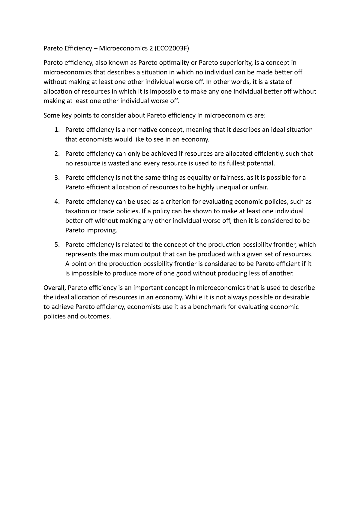 ECO2003 F - Lorenza - Pareto Efficiency – Microeconomics 2 (ECO2003F ...