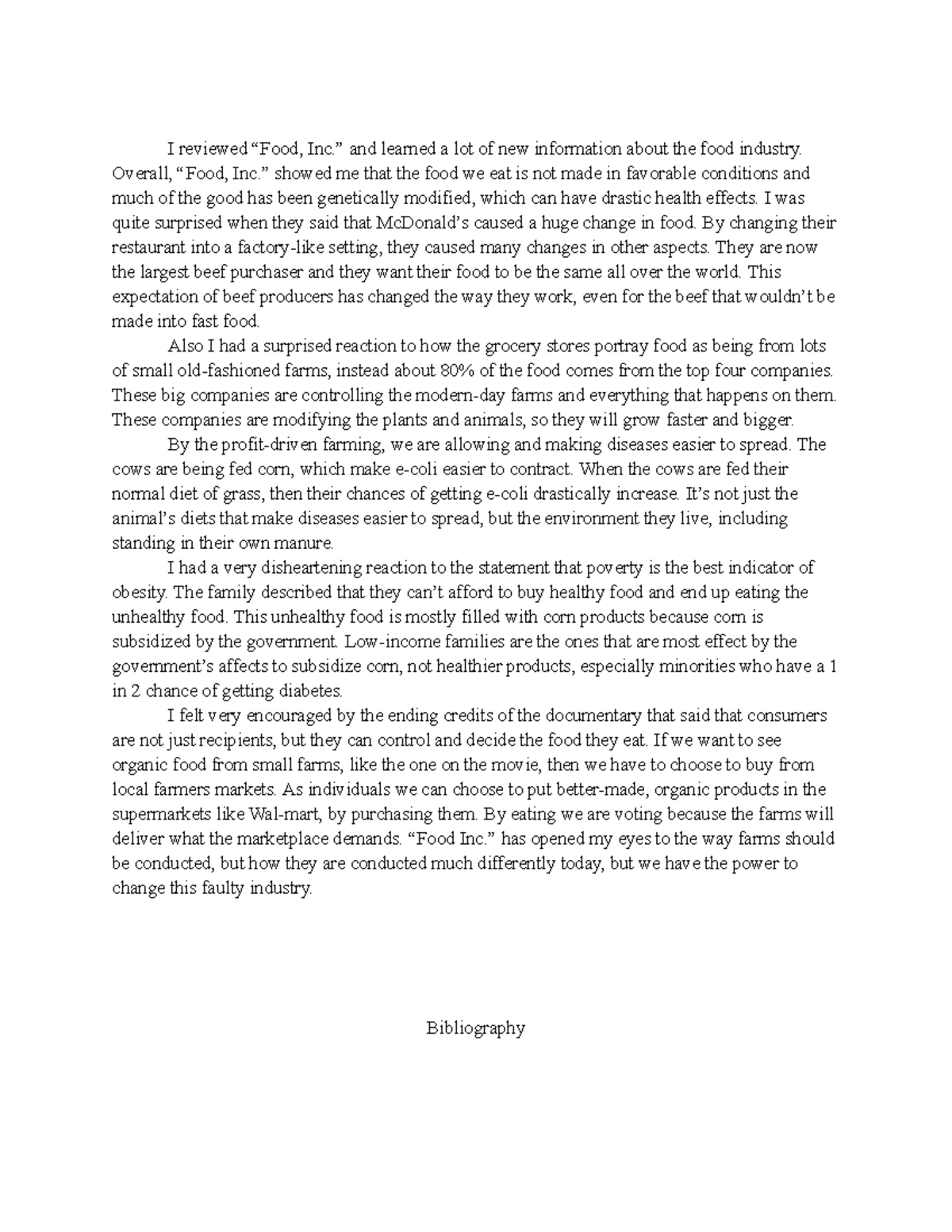 PEGN 1720 Food Inc I reviewed “Food, Inc.” and learned a lot of new