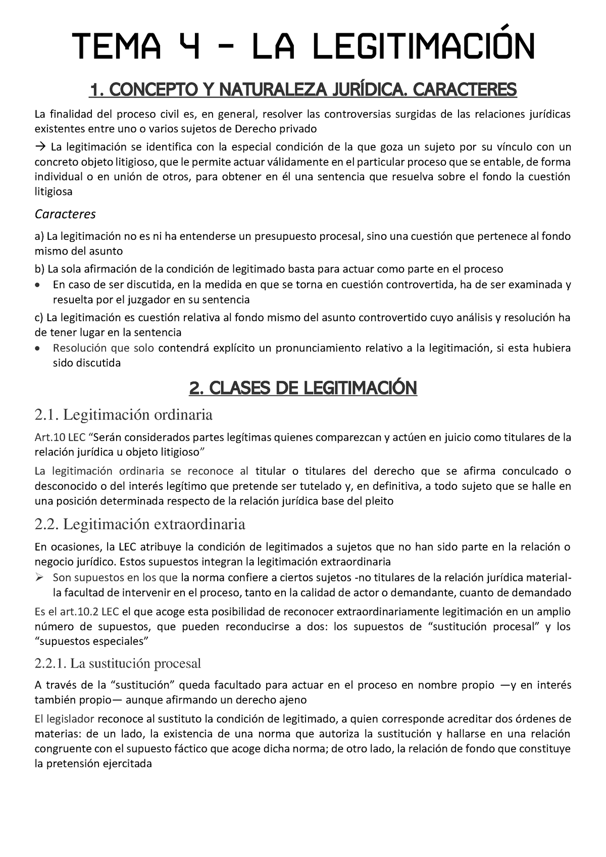 TEMA 4 - LA Legitimación - TEMA 4 – LA LEGITIMACI”N 1. CONCEPTO Y ...