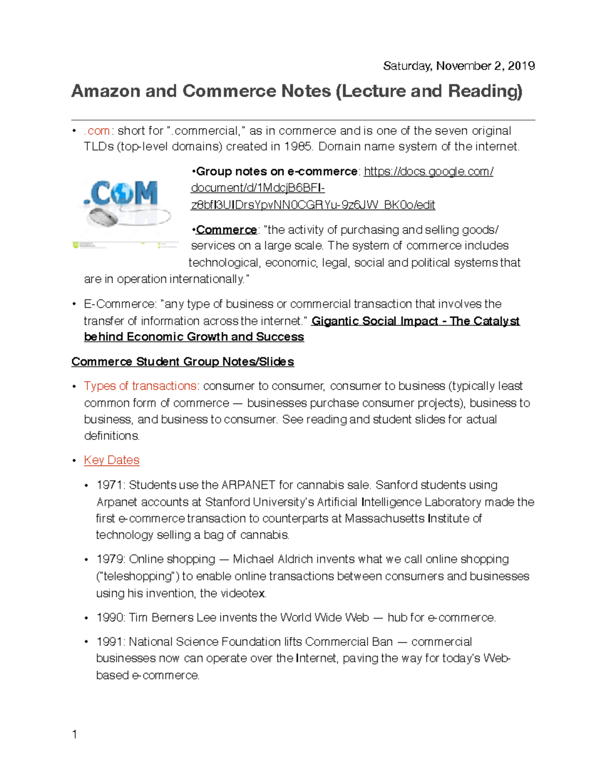 Amazon and Commerce Notes - com: short for “.commercial,” as in ...