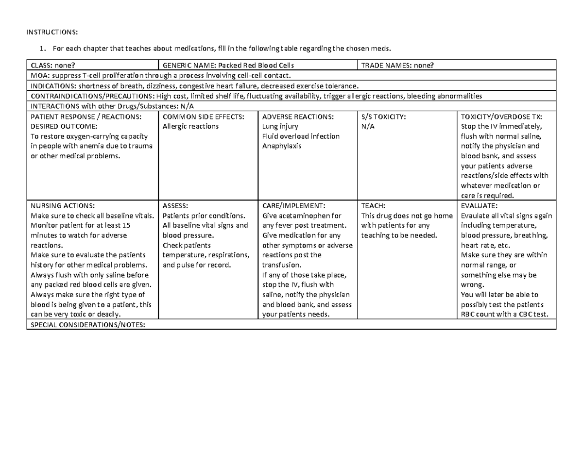 Packed blood products - INSTRUCTIONS: For each chapter that teaches ...