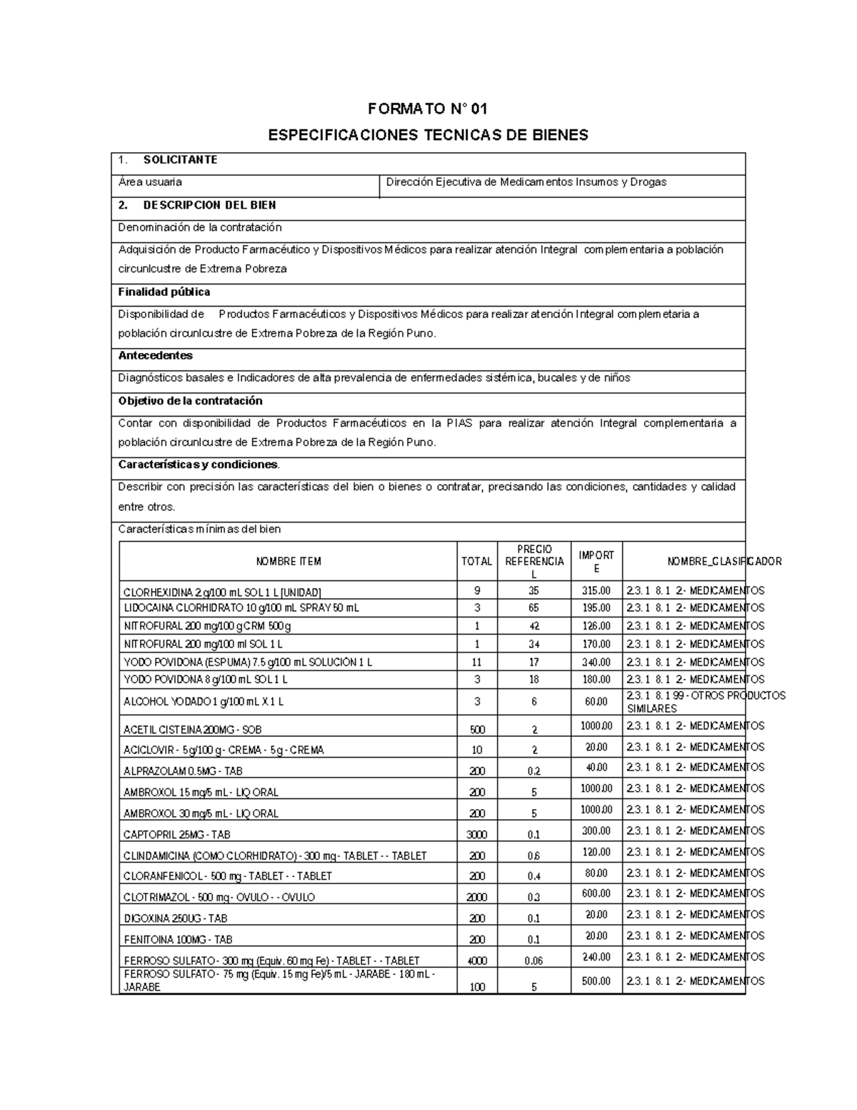 Piass - PIAS - FORMATO N° 01 ESPECIFICACIONES TECNICAS DE BIENES 1 ...